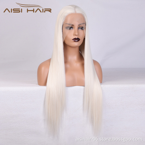 Aisi Hair Popular Hot Selling Long Silver Wig Long Silky Straight Swiss Lace Wigs Synthetic Lace Front Wigs For Black Women